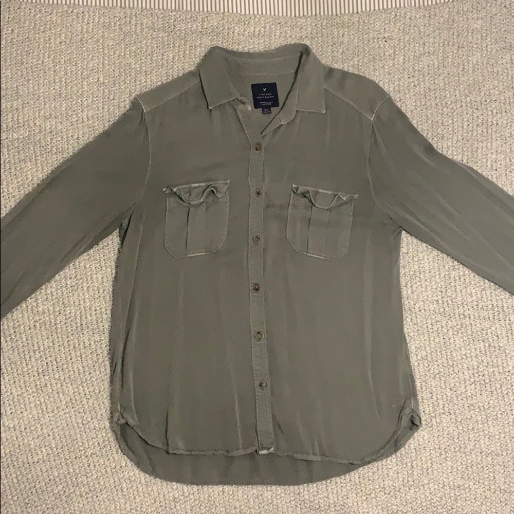 Olive Colored Button Down Long Sleeve Shirt